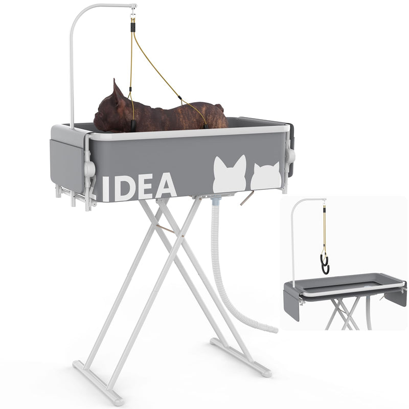 PAWZIDEA 2-in-1 Portable Dog Bathtub & Grooming Table, 33