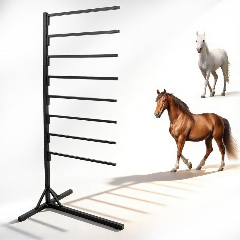 8 Tier Saddle Pad Rack with Stand,Long Rack Arms Horse Blanket Holder