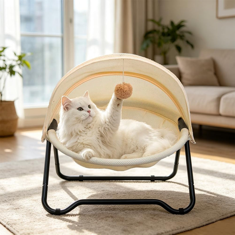 ROGSOUTH Cat Bed, Pet Hammock Bed for Cats and Dogs, Comfortable and Breathable Elevated Cat & Dog Nest, Easy to Assemble, Cover Removable and Washable, Suitable for Indoor and Outdoor Use (Cream)