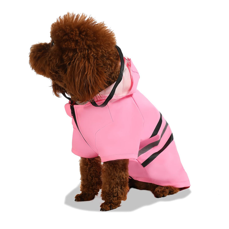 Wizland Reflective Dog Raincoat Dog Rain Jacket with Hood Lightweight Waterproof Rain Coat for Puppies (Pink S)