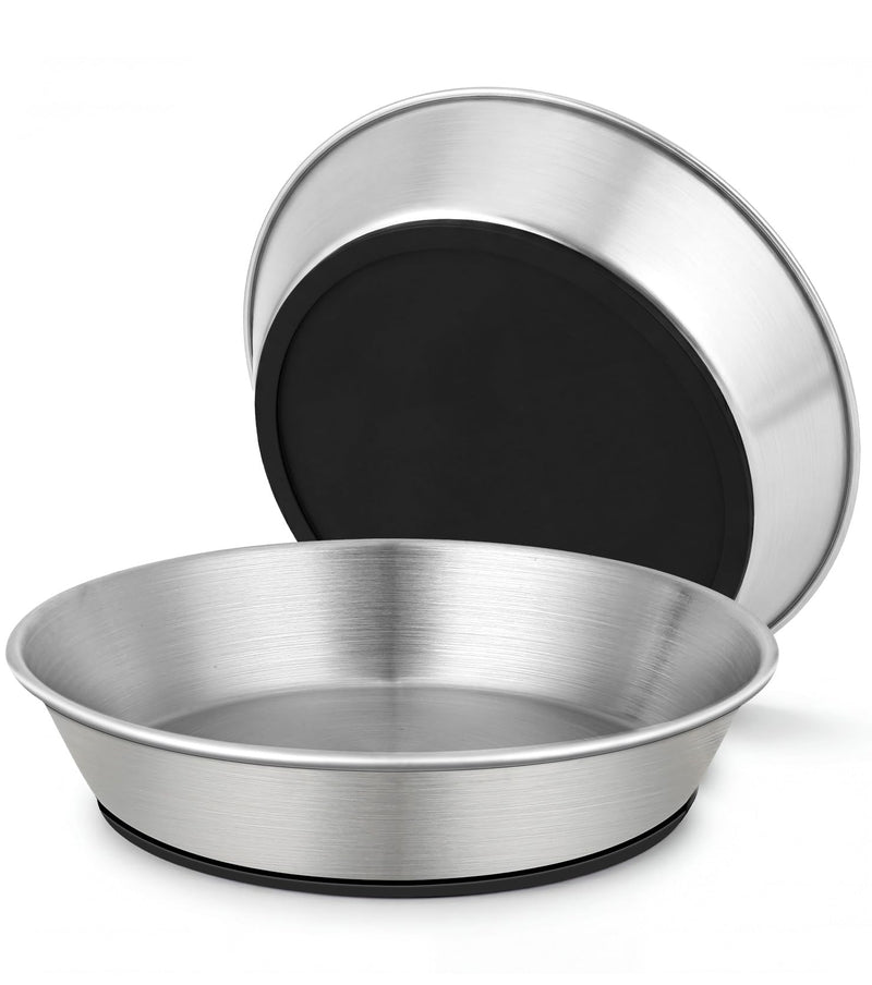 2 Pack Stainless Steel Cat Bowls for Food and Water, Shallow Non-Slip Silicone Bottom Dishes for Cat and Small Dog Puppies, Capacity of 13 Oz, Size: 6