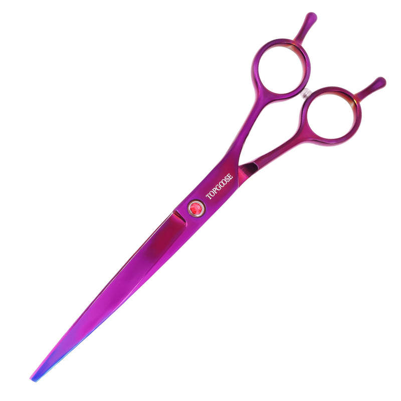 TOPGOOSE 7.5'' Dog Straight Scissors for Grooming 440C Stainless Steel Professional Pet Trimming Scissors Sharp Blades Cutting for Dogs and Cats Shears (Straight, Purple)