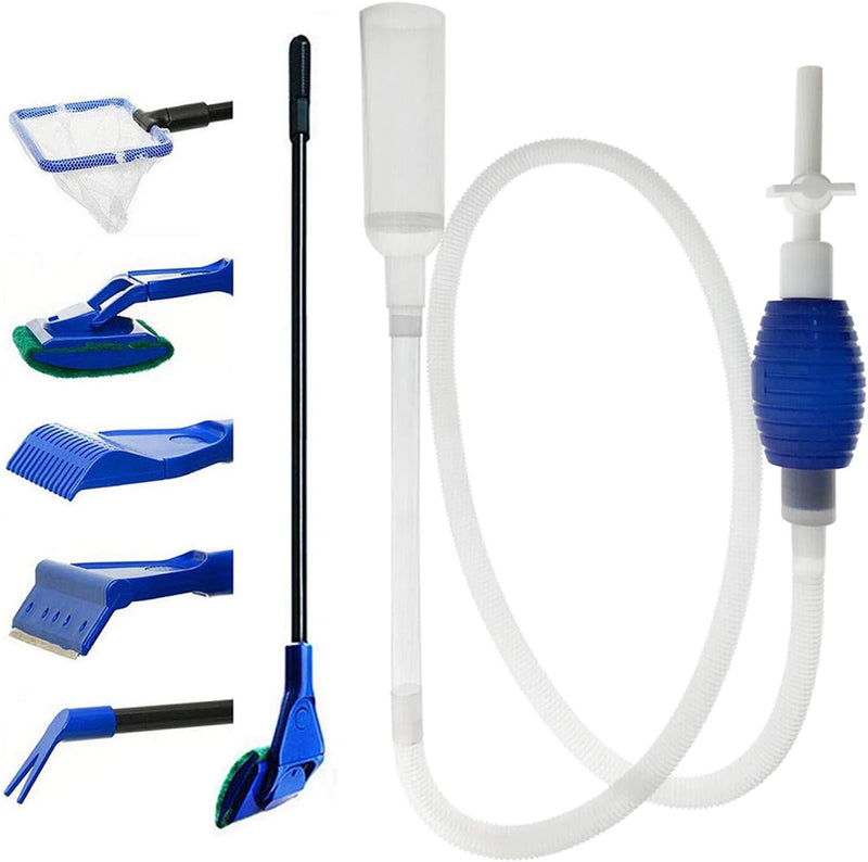 Aquarium Fish Tank Cleaning Kit - 5 in 1 Algae Scraper Set - Siphon Vacuum for Water Changing and Sand Cleaner (Cleaner
