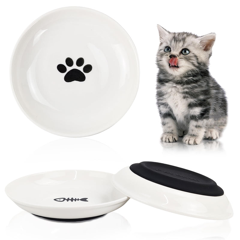3-Pack Ceramic Cat Food Bowls, Wide Shallow Dish & Anti-Whisker Fatigue, Nonslip Silicone Base for Indoor Cats & Kittens, for Wet/Dry Food & Water