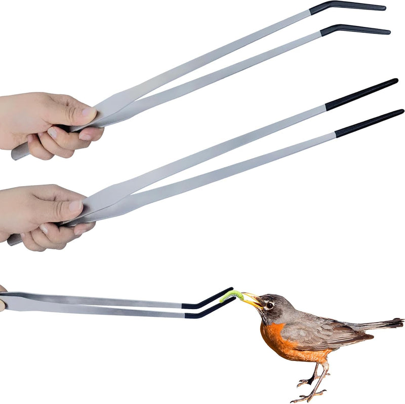 2Pcs Reptile Feeding Tong with Rubber Tip Aquarium Tweezers Stainless Steel Straight Curved Feeding Tong Long Handle Ter
