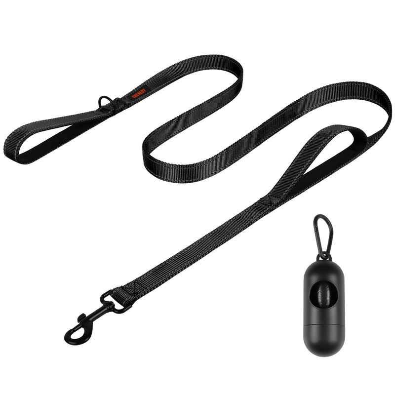 Heavy Duty Dog Leash with 2 Handles - 6ft Reflective Anti-Pull Leash for Large Dogs, Padded Traffic Handle for Control, Durable Nylon Training Lead (Black)
