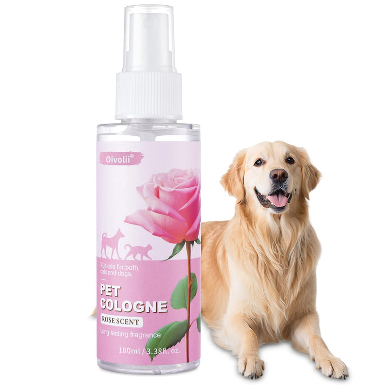 Oivolii Pet Cologne for Dogs & Cats, Soft Rose Deodorizing Spray, Long-Lasting Fresh Scent, Non-Sticky Coat Conditioning & Odor Control Formula | Travel-Friendly, 3.38 fl oz