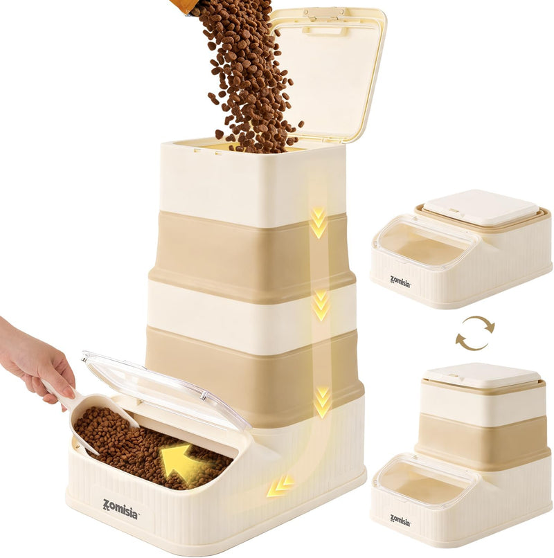 ZOMISIA 30-40lbs Collapsible Dog Food Storage - First-in, First-out Easy Dispense Base for Freshness, Pet Food Storage Containers with Transparent Lid and Scoop
