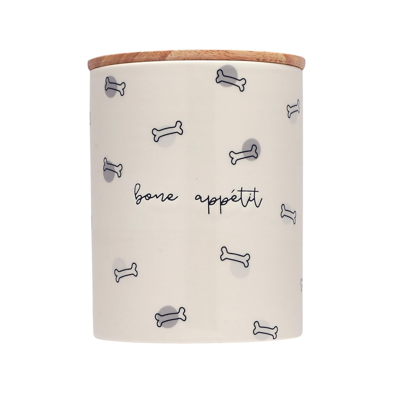 Pearhead Bone Appétit Ceramic Dog Treat Jar with Airtight Wooden Lid – Cute & Stylish Pet Treat Canister Keeps Dog Snacks Fresh – Durable, Easy-to-Clean Design, Kitchen Counter Décor, 4 Cup / 32 oz