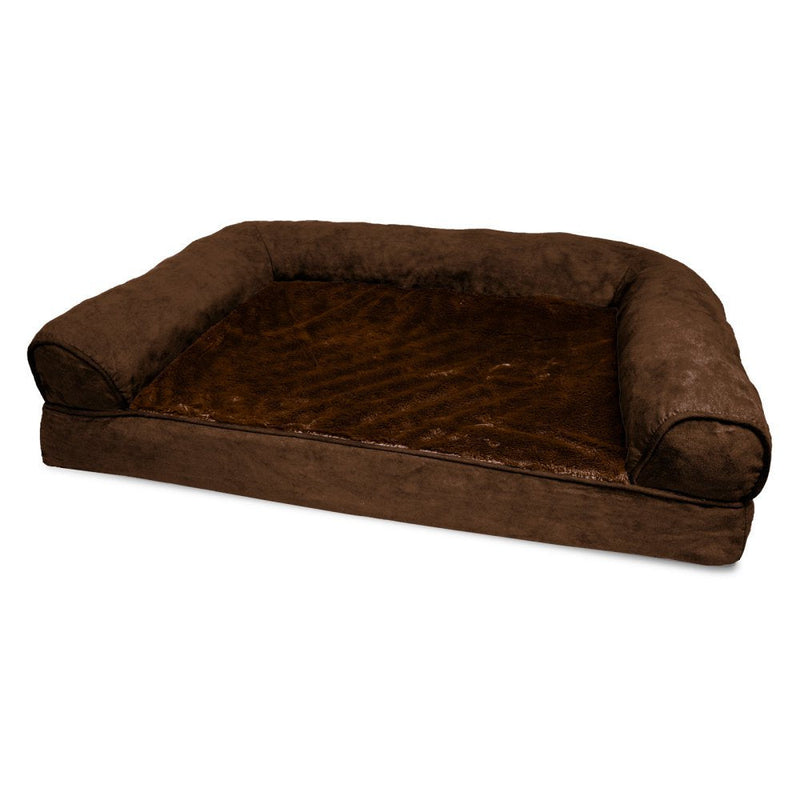 Furhaven Orthopedic Dog Bed for Medium/Small Dogs w/ Removable Bolsters & Washable Cover, For Dogs Up to 35 lbs - Plush & Suede Sofa - Espresso, Medium