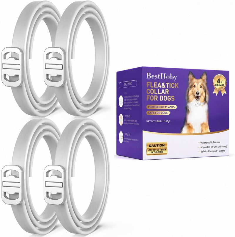 Flea and Tick Collar for Dogs 4 Packs,Dog Collars with Natural Essential Oils,Waterproof, Adjustable for Small Medium La