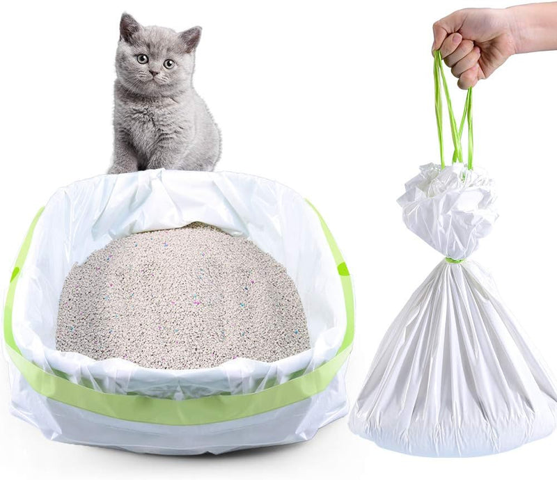 Litter Box Liners, 34 Count Jumbo Cat Litter Pan liners, Drawstring Litter Liner Bags For Litter Box, Easy Clean Up Thic