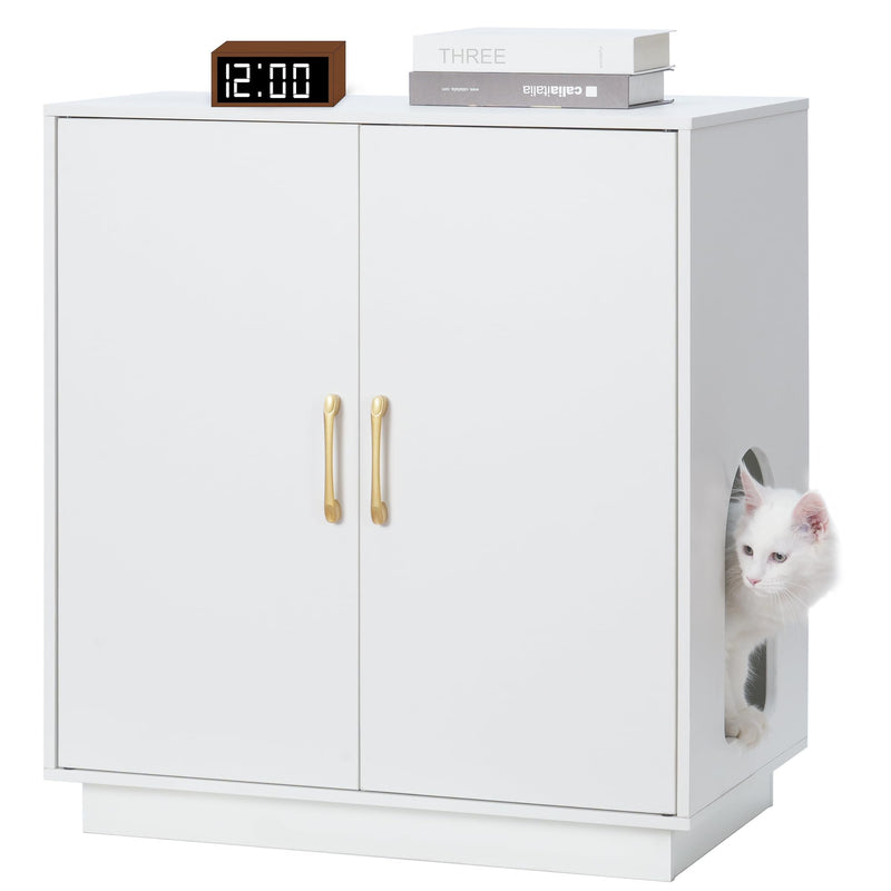 Gitelsnour Litter Box Enclosure, 30.9'' High Large Litter Box Furniture, Modern Cat Litter Box Enclosure with Hidden Storage, Side Table, End Table, White GCLB003WT