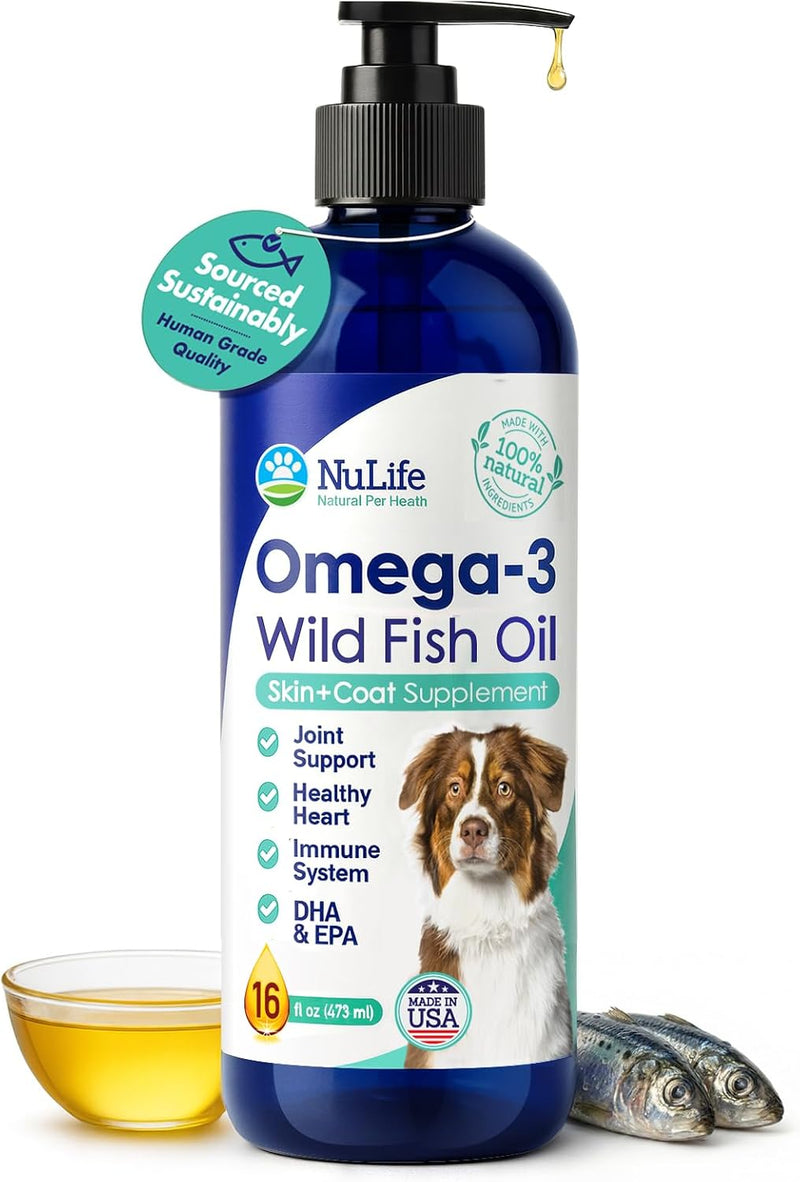 Liquid Fish Oil for Dogs with Omega 3, 6 & 9 Fatty Acids, Wild Caught from Iceland, Skin and Coat Supplement for Sheddin