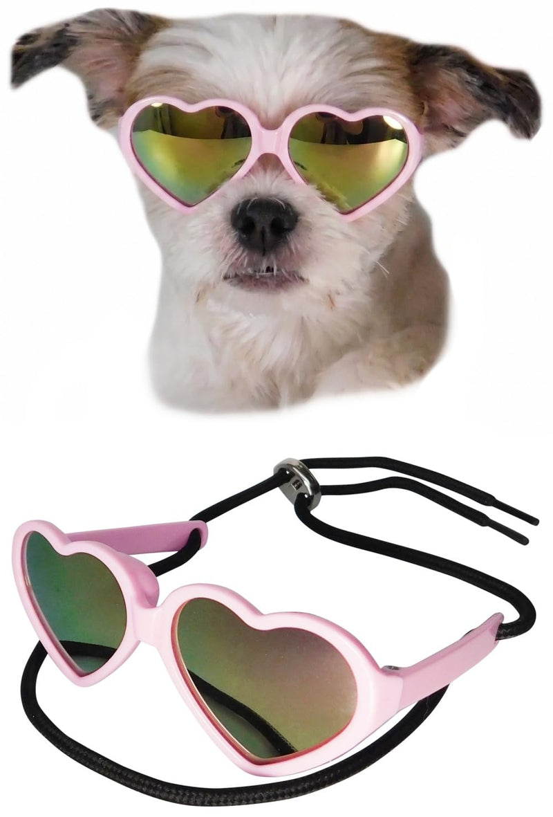 G016 Dog Cat Pet Heart Sunglasses Glasses for Small Breed up to 15lbs (Heart Pink-Pink Mirror)