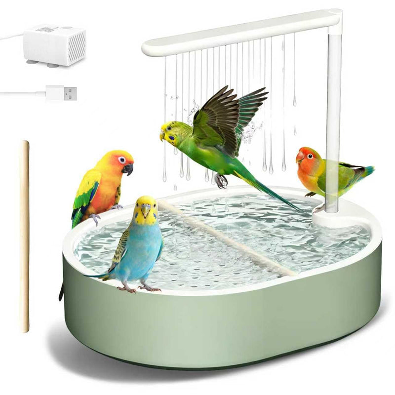 POMFAEE Bird Bath, Parrot Bathtub, Automatic Parrot Shower Bath with Pump, Birds Shower Bathtub with Running Water, Large-Capacity Water Tank,Suitable for Many Kinds of Birds (Green)
