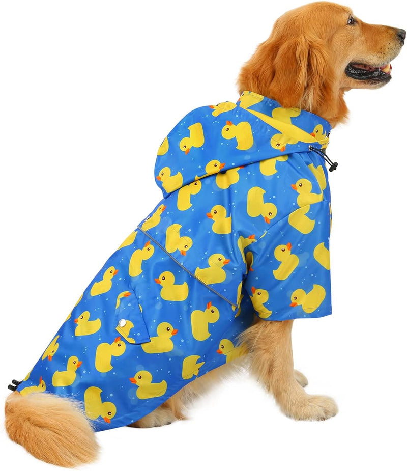 HDE Premium 2-Layer Zip Dog Raincoat Poncho w/Leash Hole & Hood B Duck 3XL