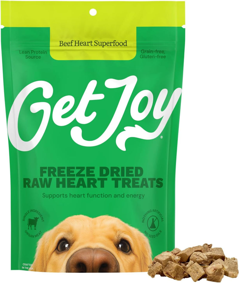 Get Joy Freeze Dried 100% Beef Heart Dog Treats, 4oz | Single Ingredient Organ Meat, High Protein Raw Dog Food Topper, S
