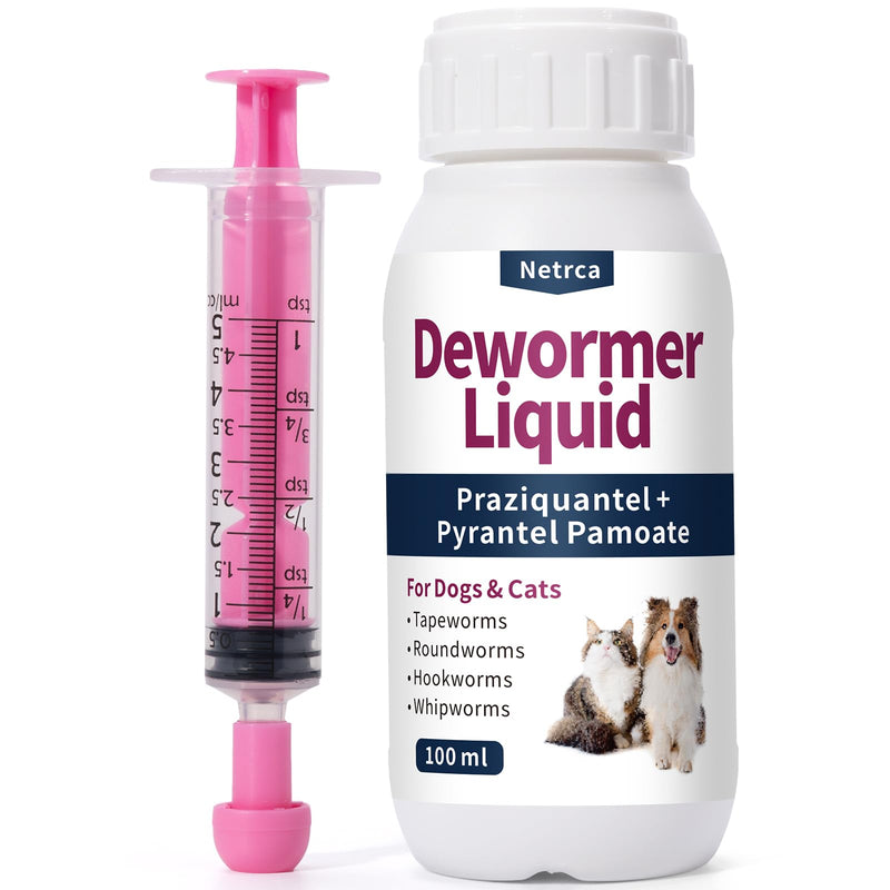 Dewormer Liquid for Dogs & Cats, 7-Way Wormer for Tapeworms, Roundworms & Hookworms, with Praziquantel & Pyrantel Pamoate – Gentle on Stomach, 100ml