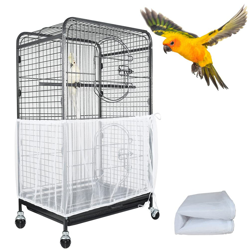 ASOCEA Extra Large Bird Cage Seed Catcher Guard Universal Birdcage Cover Nylon Mesh Net for Parrot Parakeet Macaw Lovebird - White (Not Include Birdcage) …