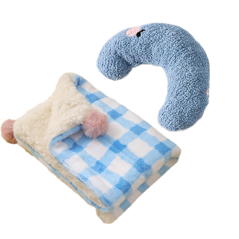 Haourlife Little Pillow for Cats Puppies Ultra Soft Fluffy Pet Calming Toy Half Donut Cuddler for Joint Relief Sleeping Improve Machine Washable Blanket Set-Blue