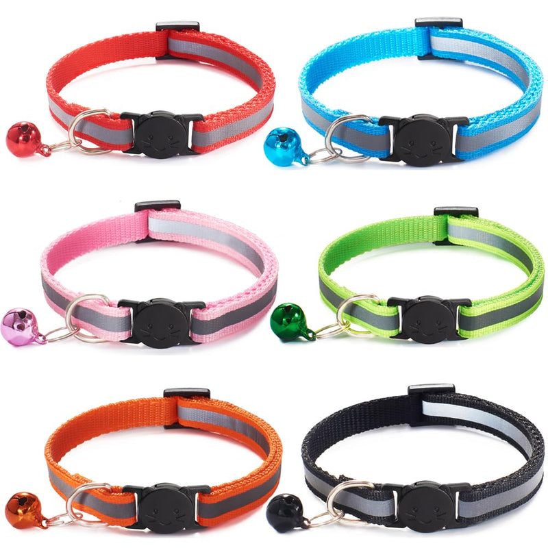 Jigichu 6 Pack Reflective Cat Collar with Bell, Breakaway and Safe Collars for Cats, Nylon, Pet Collar Mixed Colors Adjustable19-32cm