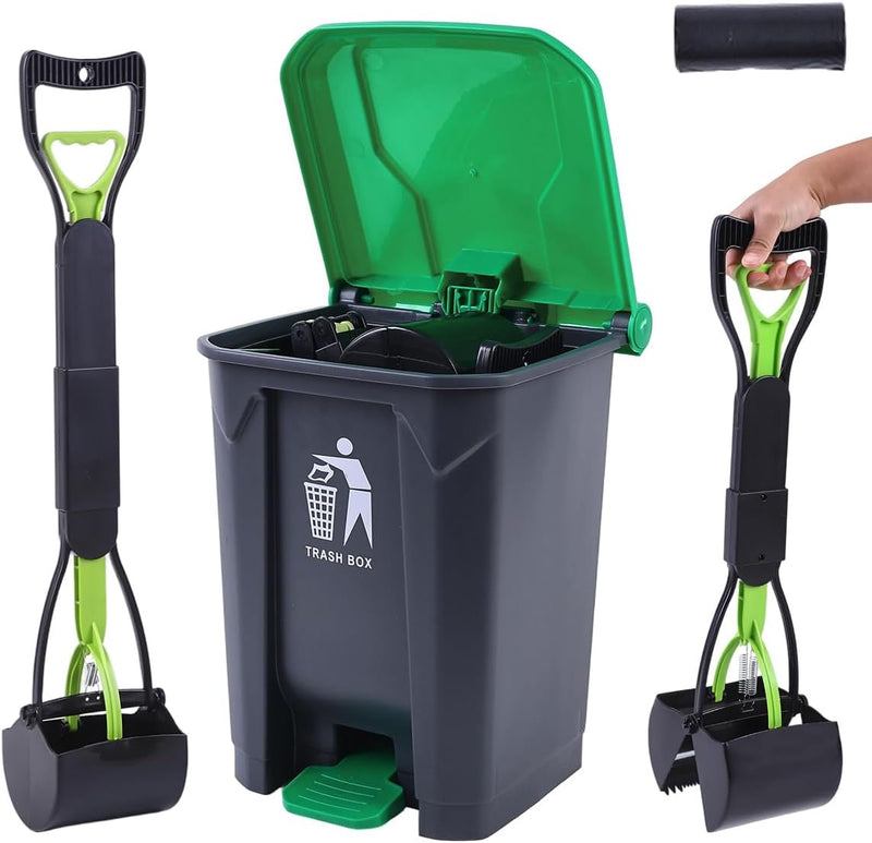 Pooper Scooper 2 Pack with 20 Litre Step Dog Poop Trash Can, 28