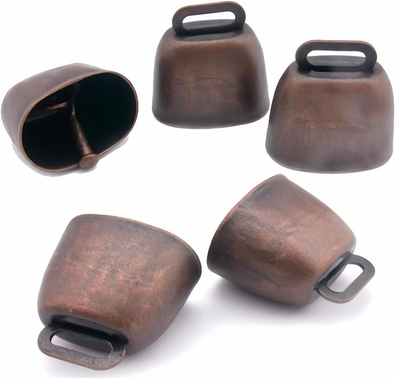 5 Pack Grazing Copper Bells, Metal Cow Bells for Dogs, Animal Copper Loud Bronze Bell, Small Brass Bell, for Cow Horse Sheep Cats Small Pets Anti-Theft Accessories (Red Bronze)