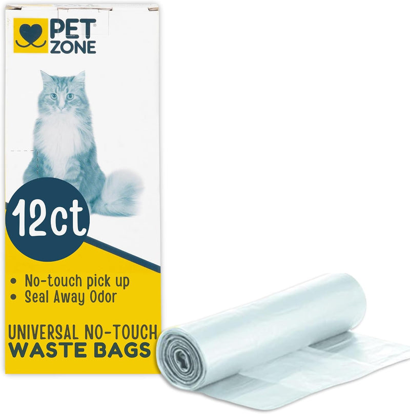 Pet Zone Universal No-Touch Cat Litter & Waste Bags, 12 Pack, Easy Cleanup