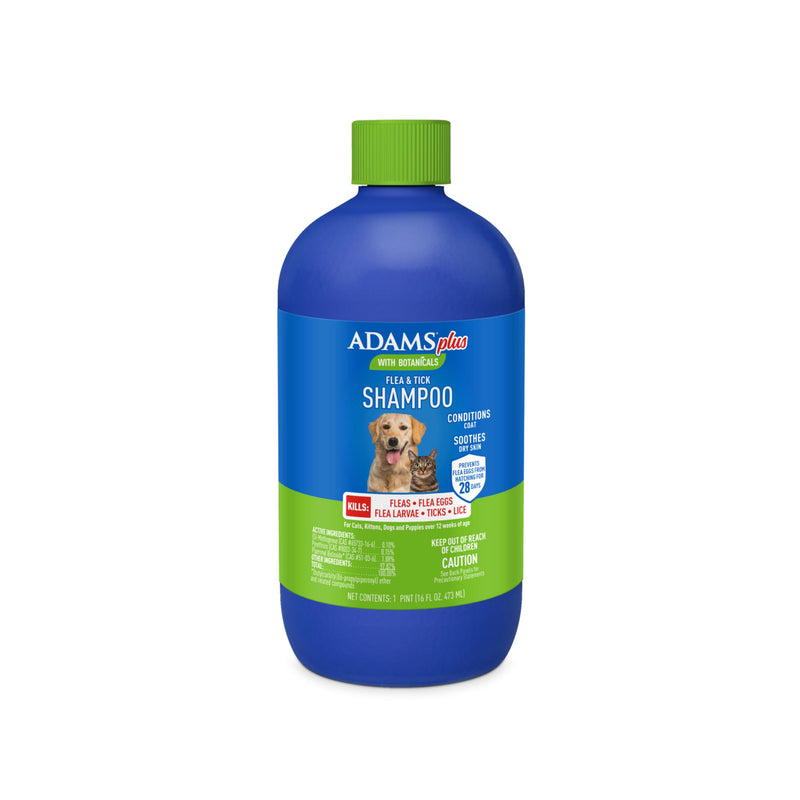 ADAMS Plus with Botanicals Flea & Tick Shampoo for Cats, Kittens, Dogs & Puppies, Flea Shampoo for Flea Infestations, Soothes & Conditions Dry Skin & Coat, Kills Fleas, Flea Eggs, Ticks & Lice, 16 oz
