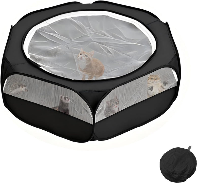 Small Animals Playpen with Top Zippered Cover Pet Yard Fence Black