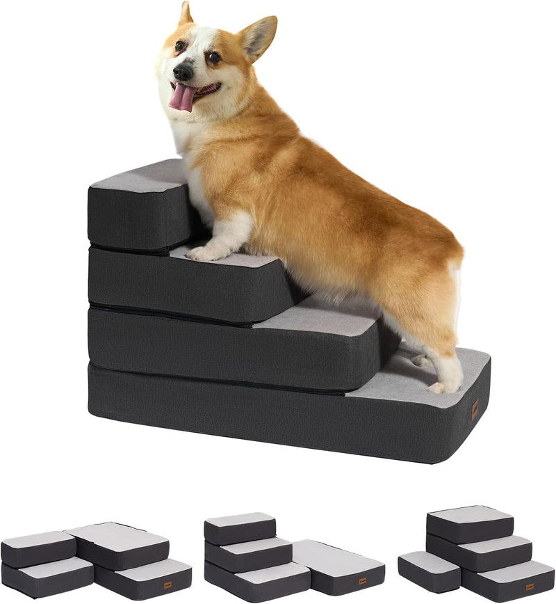 Garnpet 4-Step Adjustable Dog Stairs for Beds, Dog Steps for Small Dogs and Cats, Foldable Pet Stairs for Bed Climbing,