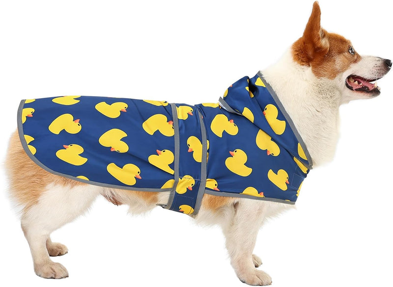 Dog Raincoat, Waterproof Dog Rain Jacket with Hood, Adjustable Rain Coat Poncho with Reflective Strips & Leash Hole for