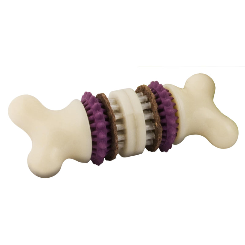 PetSafe Busy Buddy Bristle Bone Dog Chew Toy - Treat Holding Toothbrush Toy for Hard Chewers - Helps Keep Your Dog's Teeth Clean - Durable, Interactive - Purple, Medium