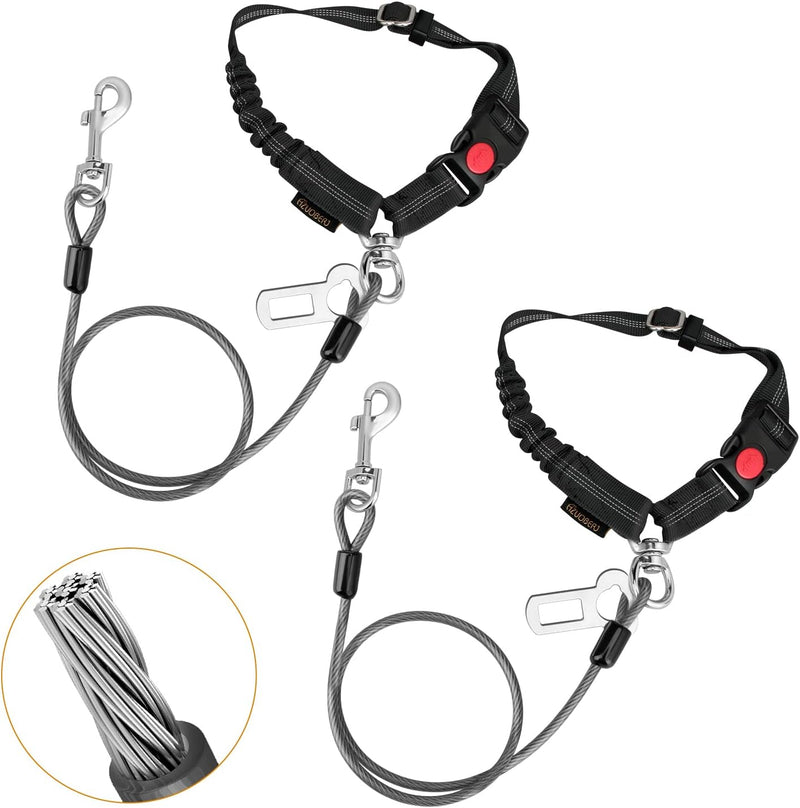 Chew Proof Dog Car Seat Belt, 2 in 1 Steel Cable Dog Car Accessories Headrest Restraint Doggie Car Seatbelt for Medium L