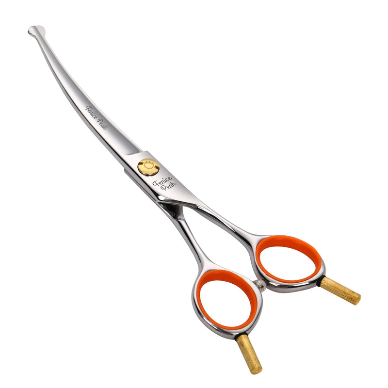 Fenice Peak 5'' Small Curved Scissors Lightweight Dog Cat Grooming Scissors with Safety Round Tip JP440C Stainless Steel Sharp Blades for Body Facial Nose Ear and Paw Hair Easy Use