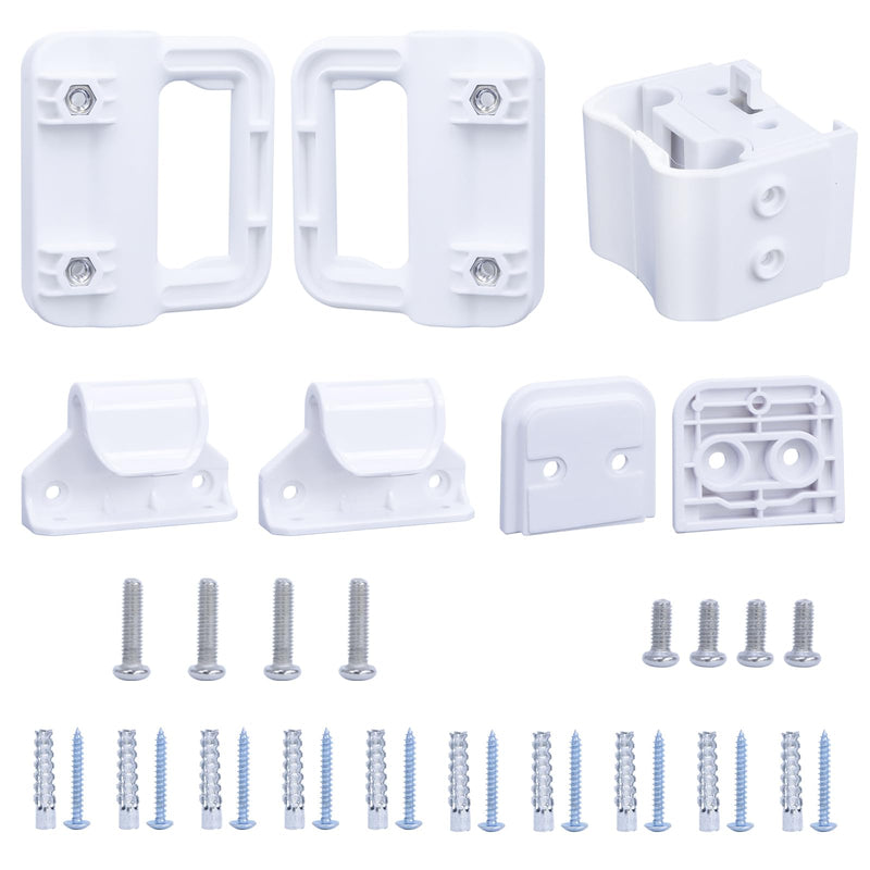 Reinforced Retractable Baby Gate Replacement Parts Kit, Retractable Dog Gate Full Set Wall Mounting Hardware Retractable Pet Gate Accessories with Brackets Latches Anchors and Screws (White)