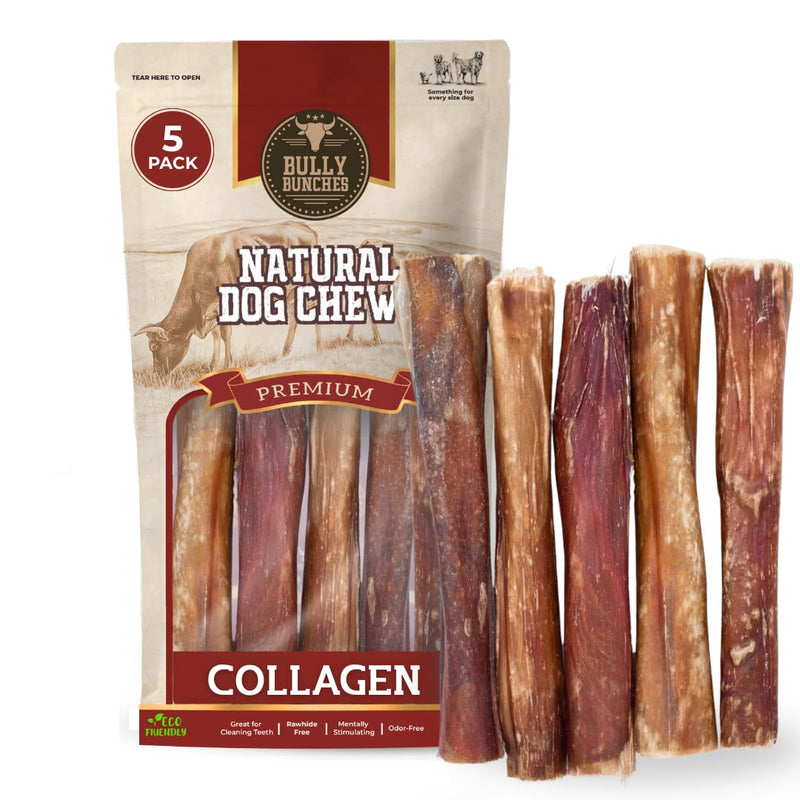 Bully Bunches 6 Inch Collagen Wrapped in Beef Bully Stick | Consistently Sized, All-Natural, Long Lasting Dog Chew | Dental Stick for Avid Chewers (6 Inch, 5 Pack)