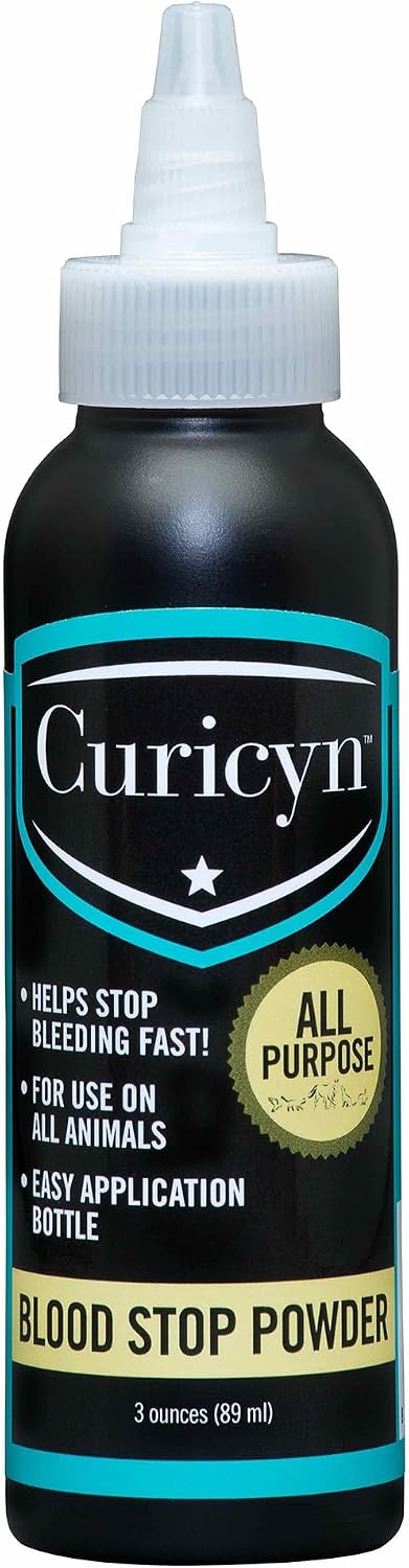 Curicyn Blood Stop Powder (3 oz) - Quick Stop Bleeding for Dogs, Cats, Pigs, Horses and Pets – Styptic Powder for Dogs N