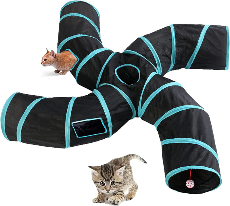 Upgraded Cat Tunnel Toy with 5 peek-a-Boo Windows, Large 4-Way Maze Tube