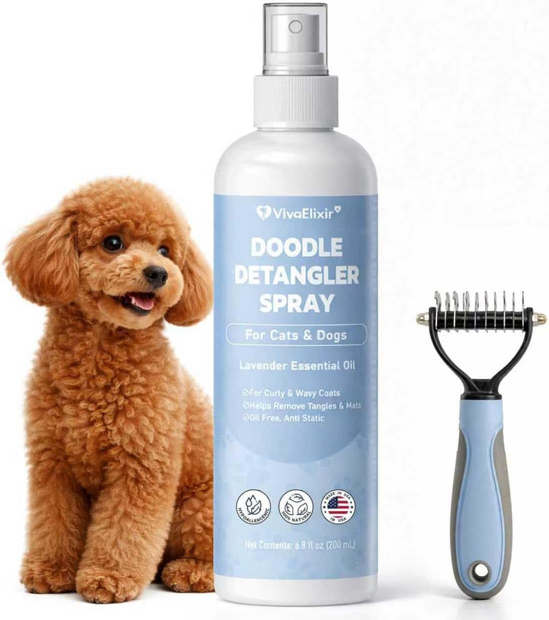 Dog Detangler Spray – Doodle Detangler Spray Leave-in Conditioner, Dematting Spray for Dogs, Cat & Dog Matted Fur Remove