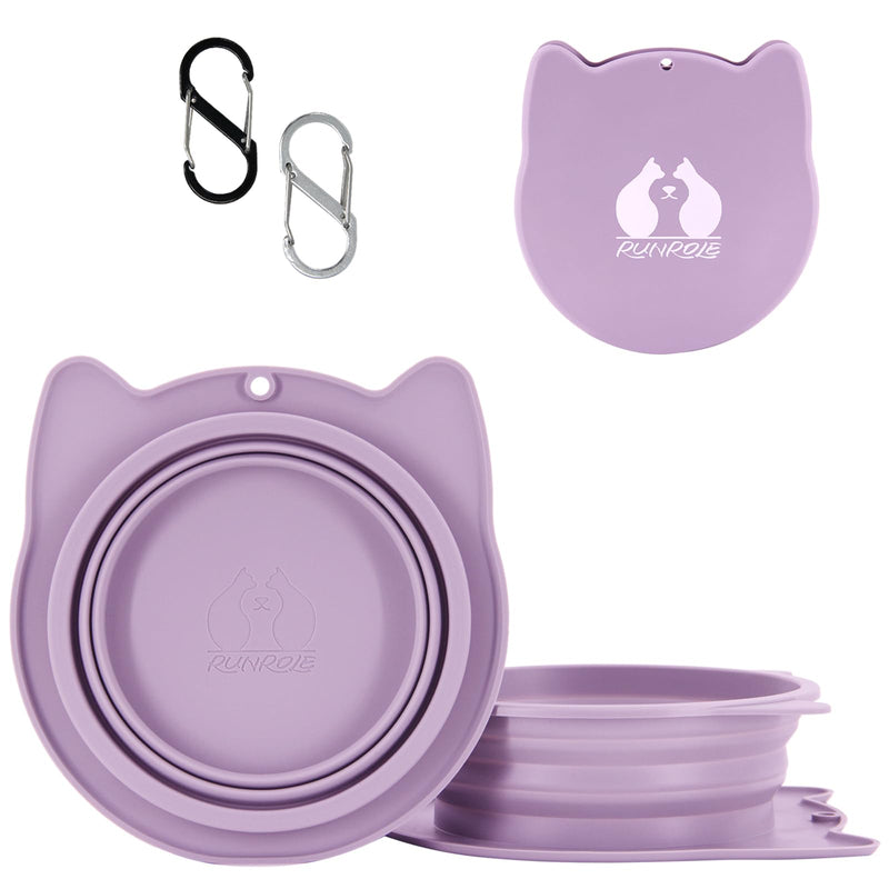 RUNROLE 2-in-1 Collapsible Silicone Dog Travel Bowls, Slot Together and Use Separately, Portable Pet Food Water Bowls, Foldable Cat Feeding Watering Dishes, 20OZ+27OZ(Purple)