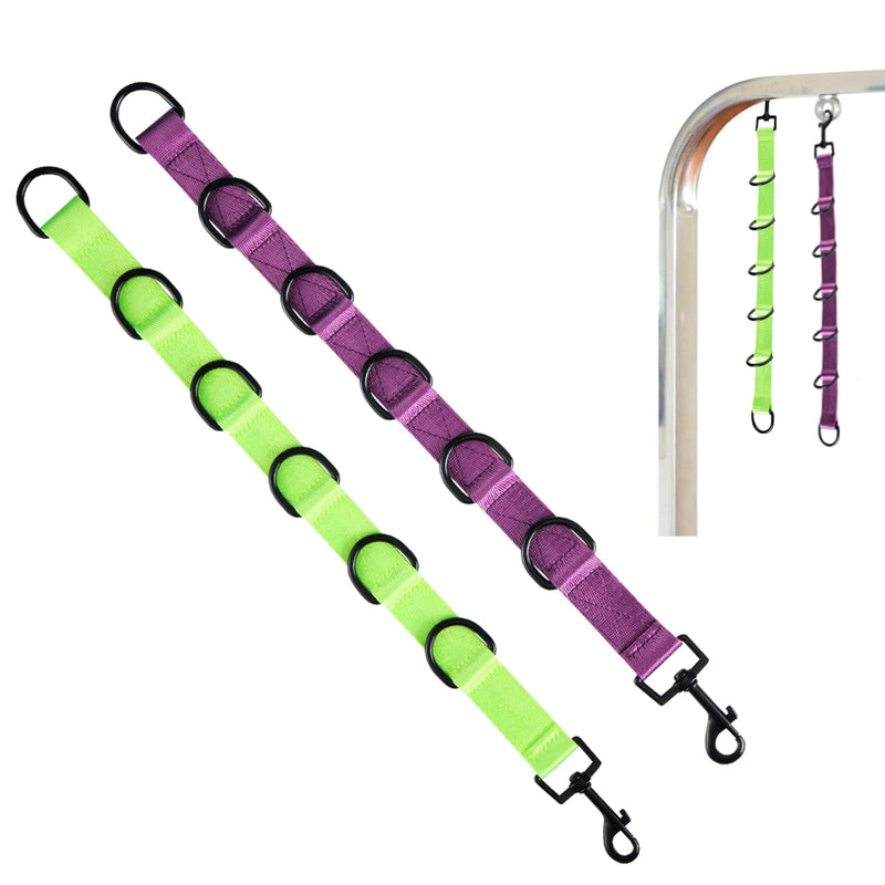 Dog Grooming Loops Extension Strap 2 PCS 6 D-Ring Dogs Grooming Table Arm Extender Straps Groom Restranit Noose Leash Quick Release Loop for Pets Salon (Purple & Green)