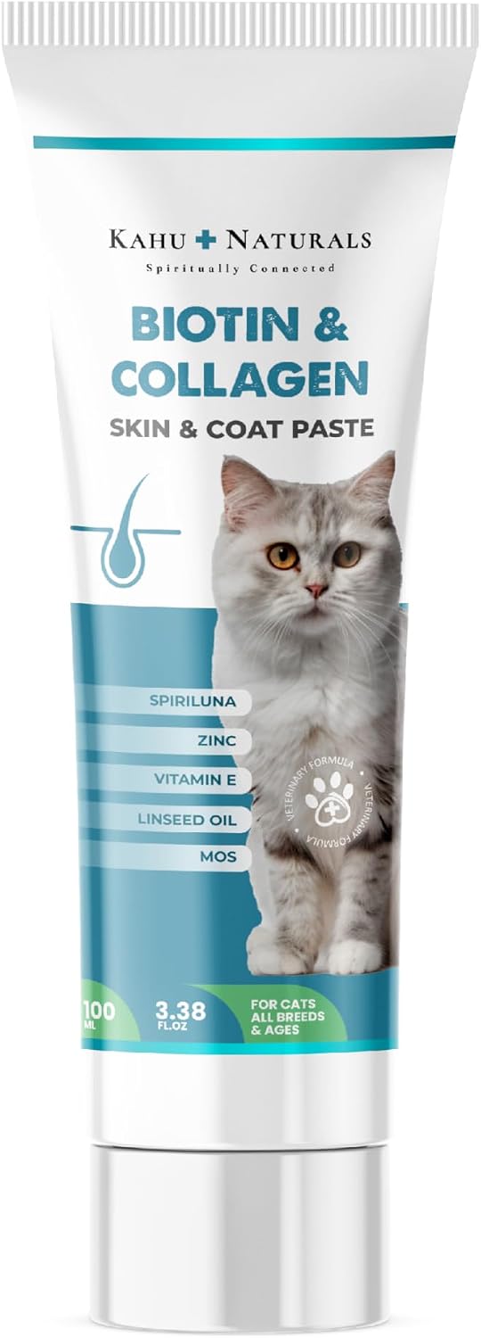 Skin & Coat Cat Supplement – Biotin, Collagen & Omega-3 with Spirulina – Skin Health, Shedding Support – 3.38 oz
