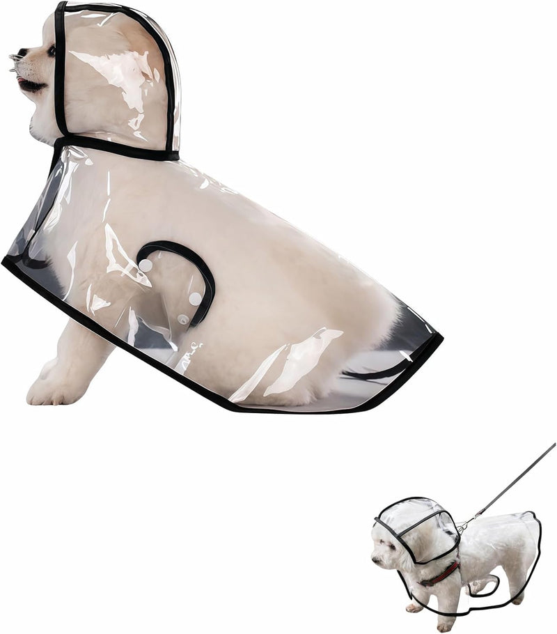 Transparent Dog Rain Poncho for Small Medium Dogs - Thick Waterproof Raincoat with Hidden Leash Hole & Adjustable Snaps,