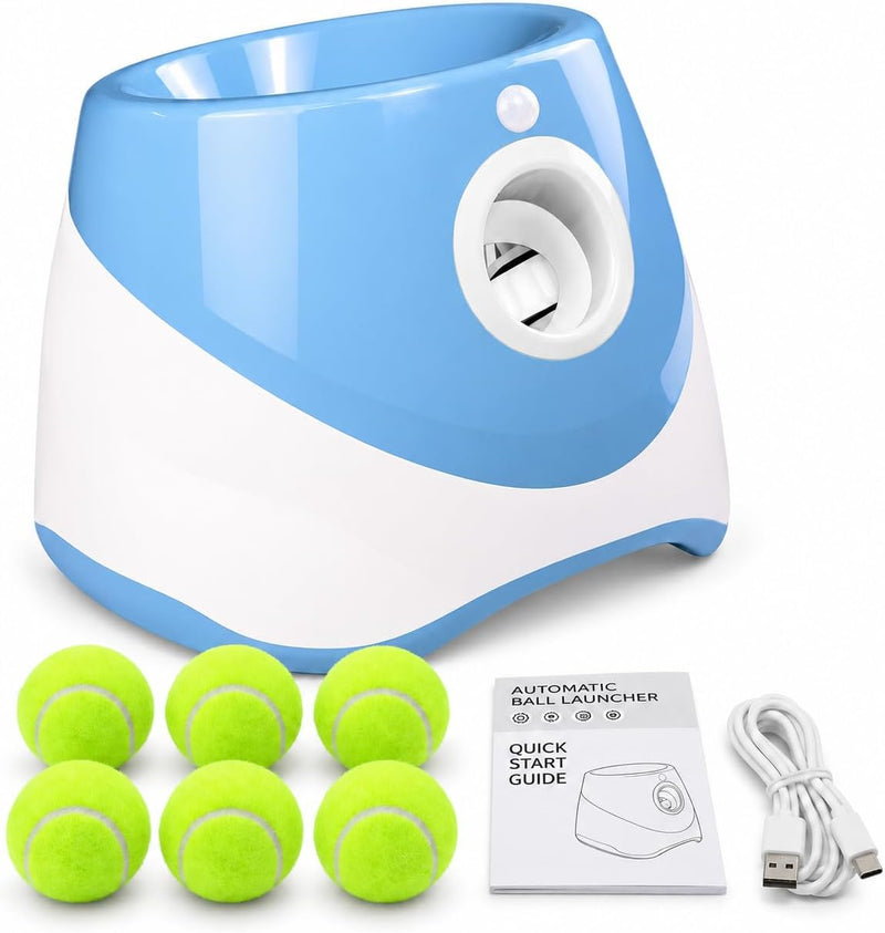 HADIZA Automatic Ball Launcher for Dogs, Rechargeable Thrower Machine, Adjustable 10/20/30 ft Range, 6 Mini 2 Inch Tenni