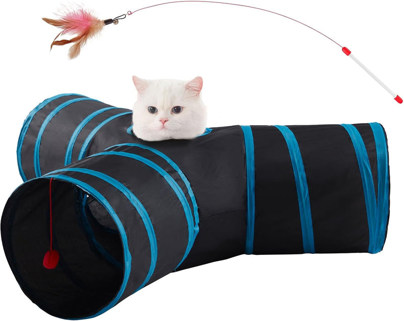 Cat Tunnels for Indoor Cats 3 Way Play Toy Kitty Tunnel Peek Hole Toy with Ball for Cat Tube Fun for Rabbits Kittens and
