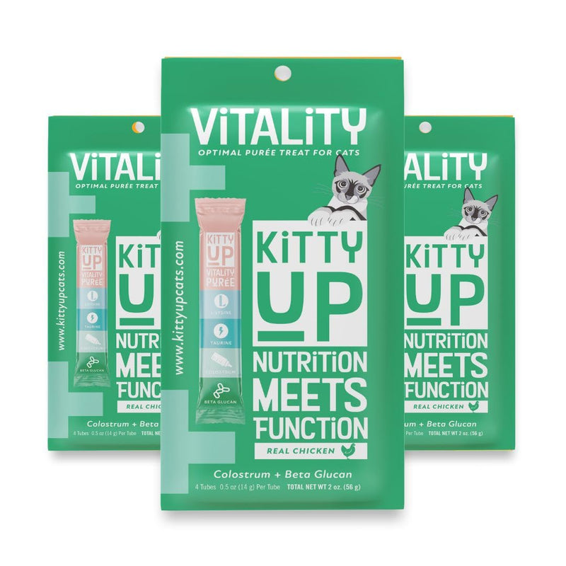 Kitty Up Lickable Cat Treats - Vitality Chicken Puree Squeeze Tubes with Lysine, Taurine & Beta Glucan | Immune Support for Indoor Cats (12 Pack)
