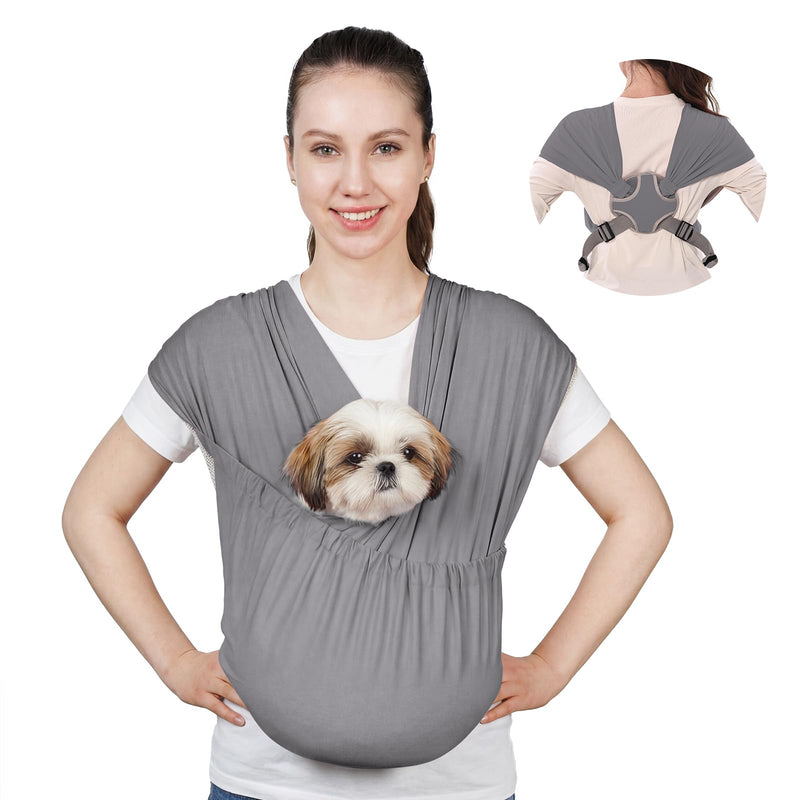 Supet Dog Sling Carrier for Small Pets, Hands Free Cat Sling, Reducing Back Neck Pain Anti-Anxiety Puppy Front, Adjustable Soft Dog Carrying (Grey, Regular 0-9 Lbs)