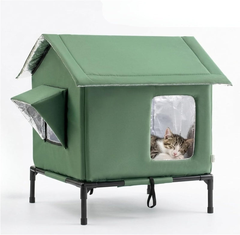 Outdoor Cat House All-Season Weatherproof Insulated Feral Cat Shelter, Large Portable Tent for Stray Cats, Windproof & W
